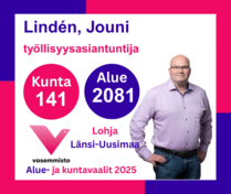 Ehdokas Aluevaalit Länsi-Uusimaa ja Kuntavaalit Lohja
Lindén, Jouni, työllisyysasiantuntija