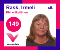 Ehdokas Kuntavaalit Lohja
Rask, Irmeli, KM, eläkeläinen