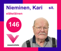 Ehdokas Kuntavaalit Lohja
Nieminen, Kari, eläkeläinen
