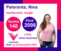 Ehdokas Aluevaalit Länsi-Uusimaa ja Kuntavaalit Lohja
Paloranta, Nina, merkonomi, myyjä